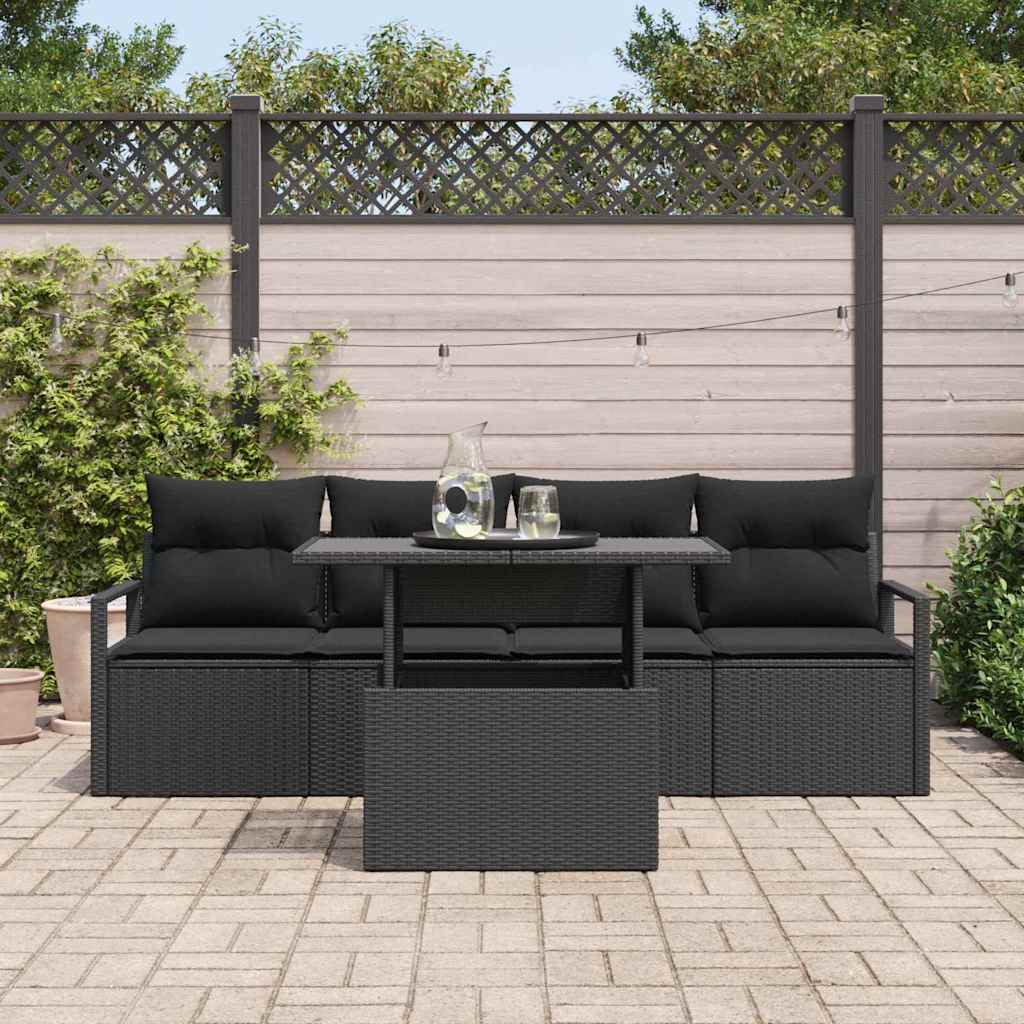 Garten-Sofa-Set mit Speicher 5 pcs Schwarz Poly Rattan